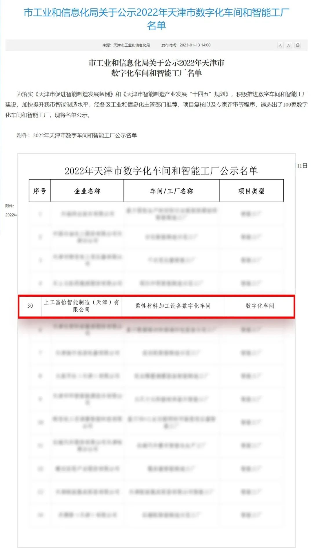 熱烈祝賀 上工富怡柔性材料加工設(shè)備數(shù)字化車間榮登2022年天津市數(shù)字化車間和智能工廠榜單